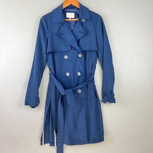 Laundry by Shelli Segal Blue Double-Breasted Belted Trench Coat Small